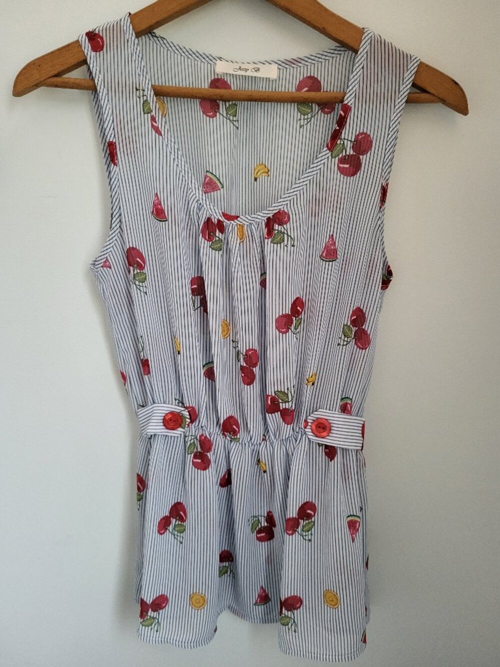 Sleeveless Blouse in Cherry/Fruit Print by Jessy B.